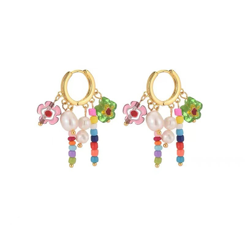 Wholesale Glazed Flower Freshwater Pearl Earrings